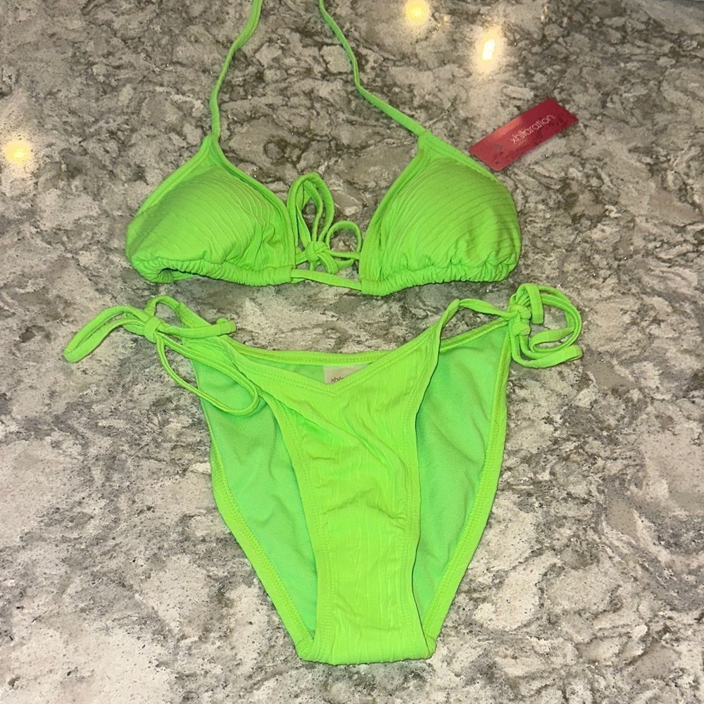 💚 Exhilaration Neon Ribbed Triangle Bikini Set – Size Small (NWT)